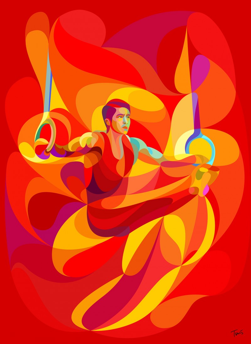 Neofuturistic illustration of Chinese gymnast.
